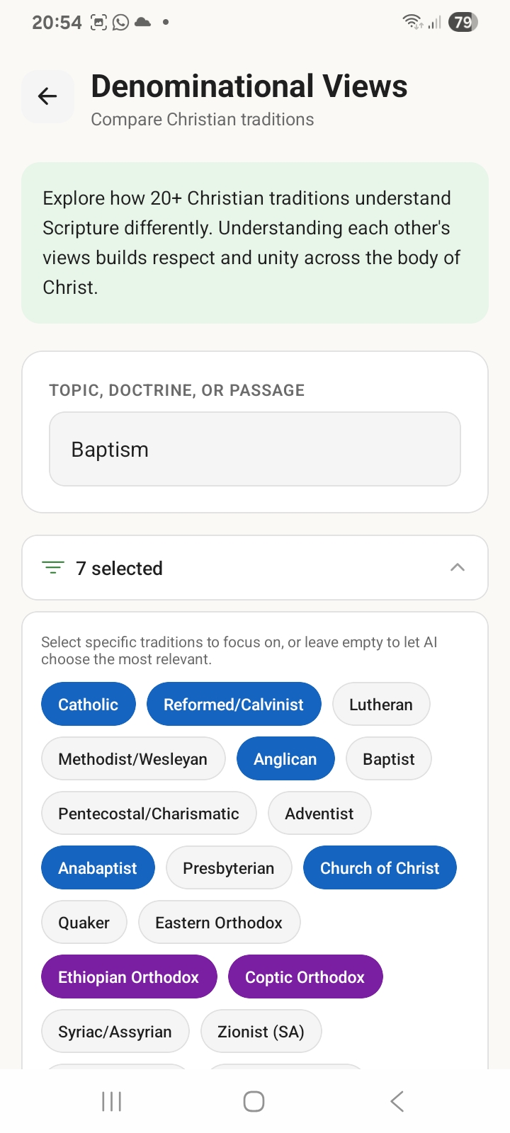 Berean App denominational views