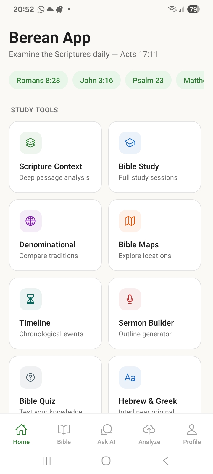 Berean App home screen
